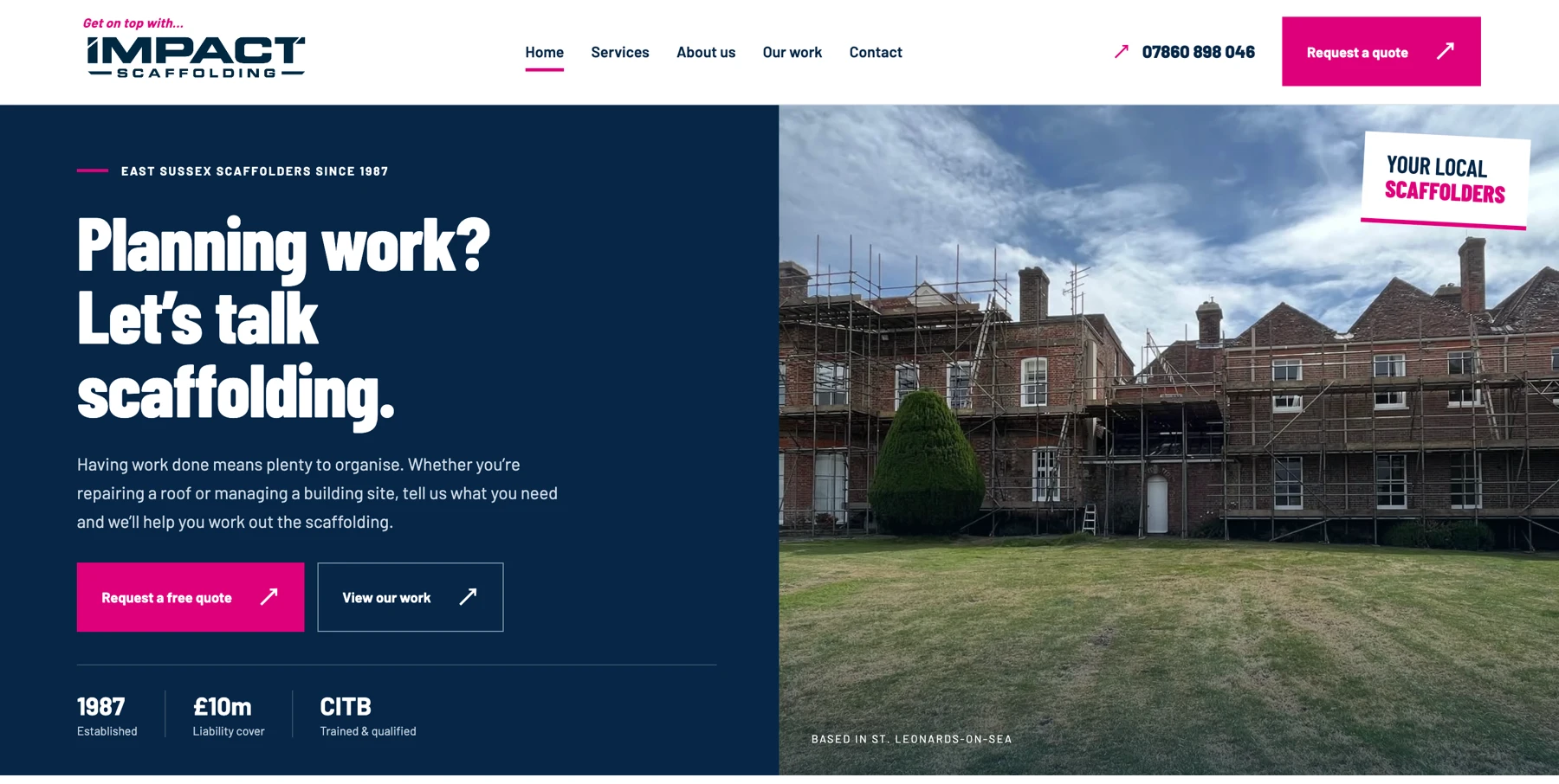 Impact Scaffolding website homepage